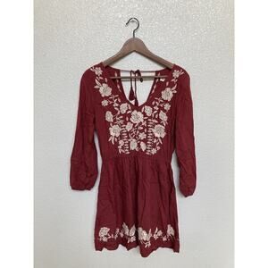 Abercrombie & Fitch Red embroidered mini dress floral boho cottage peasant small